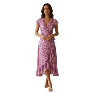 Sea Lustre Havana Wrap Maxi Dress S/M Pink Floral Paisley Boho Resort Feminine
